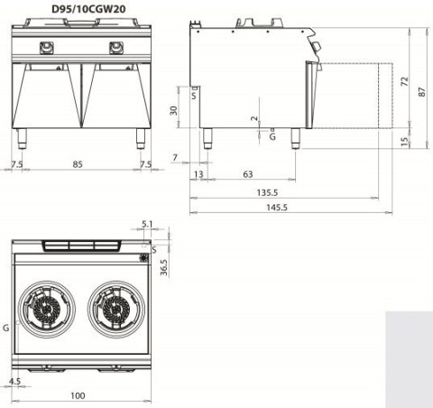 Kuchnia WOK na podstawie, 10+10 kW, Diamante 90, Olis