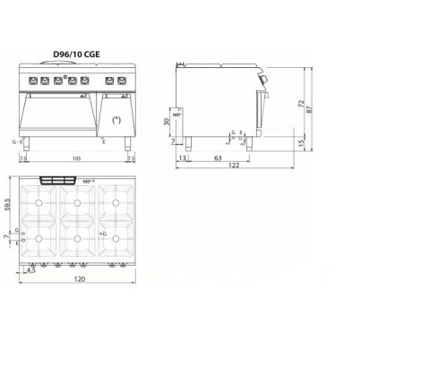 Kuchnia gazowa 6-palnikowa z piekarnikiem elektrycznym, 32,2 + 6 kW, Diamante 90, Olis