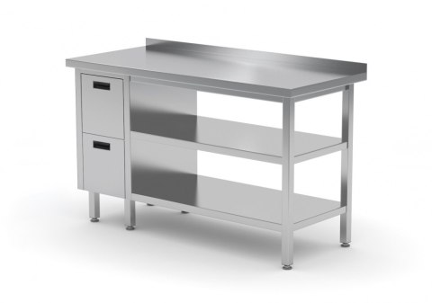 Stół Nierdzewny Gastronomiczny z 2 Półkami + 2 Szuflady 140x60 Inoxo 125146/2