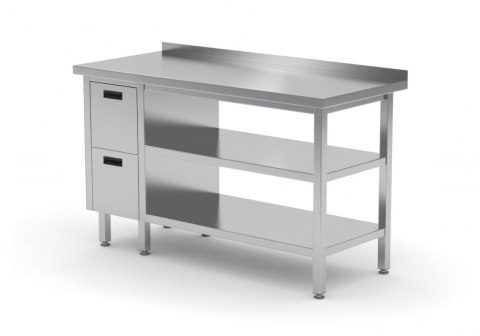 Stół Nierdzewny Gastronomiczny z 2 Półkami + 2 Szuflady 90x60 Inoxo 125096/2