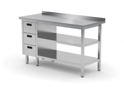 Stół Nierdzewny Gastronomiczny z 2 Półkami + 3 Szuflady 100x60 Inoxo 125106-3/2