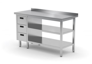 Stół Nierdzewny Gastronomiczny z 2 Półkami + 3 Szuflady 80x60 Inoxo 125086-3/2