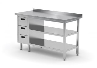 Stół Nierdzewny Gastronomiczny z 2 Półkami + 3 Szuflady 90x70 Inoxo 125097-3/2