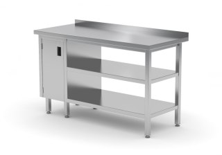 Stół Nierdzewny Gastronomiczny z 2 Półkami I Szafką 150x60 Inoxo 126156/2