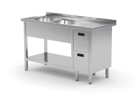 Stół Nierdzewny Gastronomiczny z 2 Zlewami + 2 Szuflady + Półka 150x70 Inoxo 225157