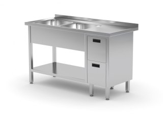 Stół Nierdzewny Gastronomiczny z 2 Zlewami + 2 Szuflady + Półka 170x70 Inoxo 225177