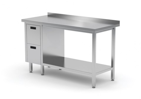 Stół Nierdzewny Gastronomiczny z Półką + 2 Szuflady 150x60 Inoxo 125156