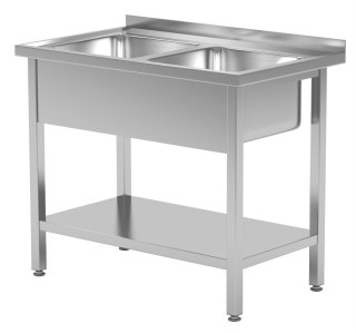 Stół Nierdzewny Gastronomiczny z Półką + 2 Zlewy 100x70 Inoxo 222107