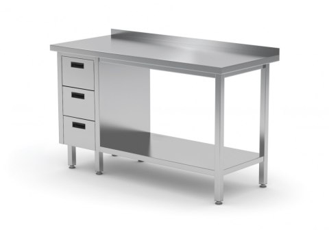Stół Nierdzewny Gastronomiczny z Półką + 3 Szuflady 120x60 Inoxo 125126-3