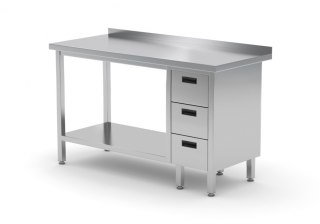 Stół Nierdzewny Gastronomiczny z Półką + 3 Szuflady 120x70 Inoxo 125127-3