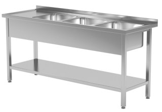 Stół Nierdzewny Gastronomiczny z Półką + 3 Zlewy 150x60 Inoxo 224156