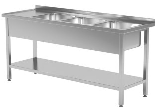 Stół Nierdzewny Gastronomiczny z Półką + 3 Zlewy 180x60 Inoxo 224186