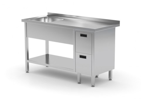 Stół Nierdzewny Gastronomiczny z Półką + Zlew + 2 Szuflady 120x60 Inoxo 215126