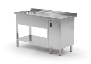 Stół Nierdzewny Gastronomiczny z Półką + Zlew + Szafka 130x70 Inoxo 216137