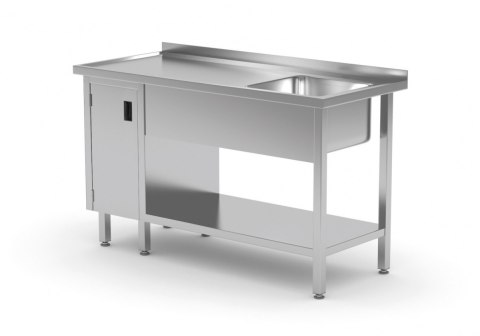Stół Nierdzewny Gastronomiczny z Półką + Zlew + Szafka 170x60 Inoxo 216176