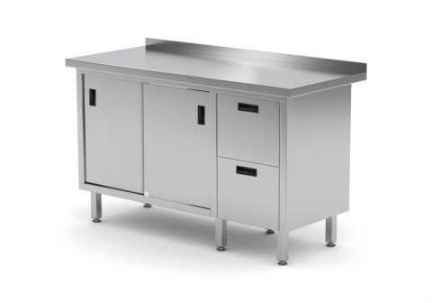 Stół Nierdzewny Gastronomiczny z Szafką + 2 Szuflady 120x60 Inoxo 130126