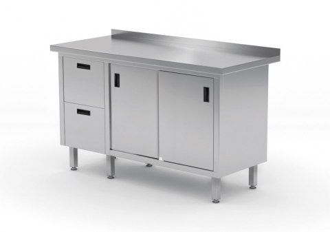 Stół Nierdzewny Gastronomiczny z Szafką + 2 Szuflady 130x60 Inoxo 130136