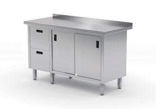 Stół Nierdzewny Gastronomiczny z Szafką + 2 Szuflady 140x60 Inoxo 130146