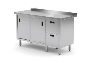 Stół Nierdzewny Gastronomiczny z Szafką + 2 Szuflady 140x70 Inoxo 130147