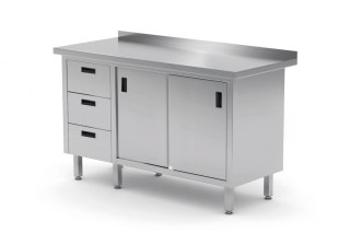 Stół Nierdzewny Gastronomiczny z Szafką + 3 Szuflady 130x70 Inoxo 138137