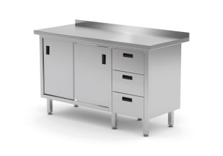Stół Nierdzewny Gastronomiczny z Szafką + 3 Szuflady 150x60 Inoxo 138156