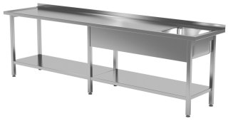 Stół Nierdzewny Gastronomiczny ze Zlewem I Półką 210x60 Inoxo 212216-6