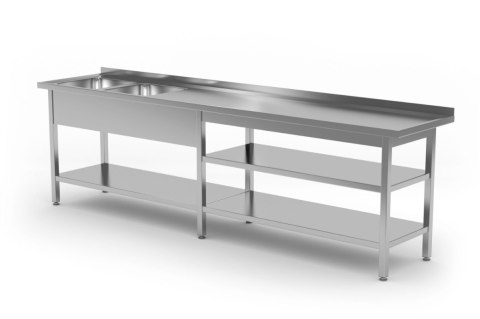 Stół nierdzewny z 2 zlewami + półki 210x70 Inoxo 222217-6-NIET