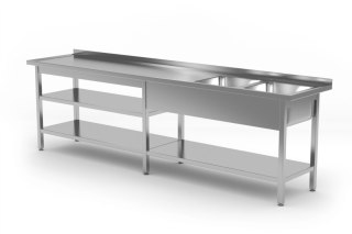Stół nierdzewny z 2 zlewami + półki 210x70 Inoxo 222217-6-NIET