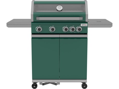 Grill Gazowy Itami 4+1 14,5kW z Szybą Zielony | YATO YG-20035