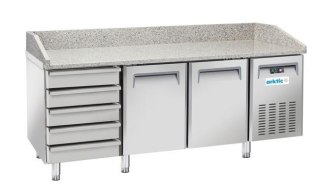 Stół Chłodniczy do Pizzy 2-Drzwiowy z 5 Szufladami i Blatem Granitowym 362l 2025x800 | HENDI 236802