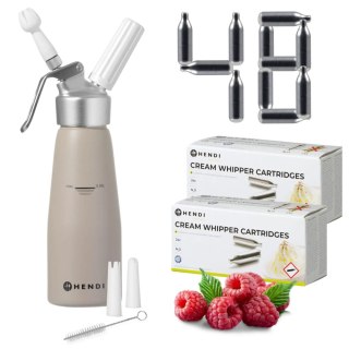 Beżowy Syfon do Bitej Śmietany 0,5l + 48 Naboi N2O 975893 | HENDI 975893_48