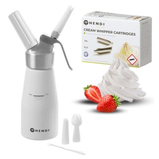 Domowy Syfon Dekorator do Bitej Śmietany 0,25l + Naboje N2O 10 Sztuk Zestaw | HENDI 588031_10