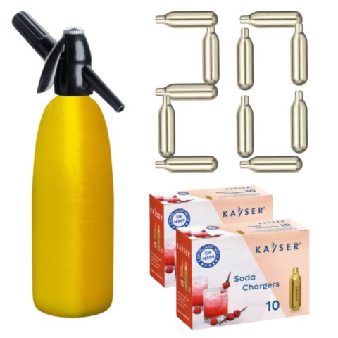 Outlet Syfon Saturator do Wody Sodowej 1l Złoty Piękny Kolor + 20 Naboi Co2 Mosa | ART QUICK SODA OUT_GP-ARTSAT SA-1L-20_v2