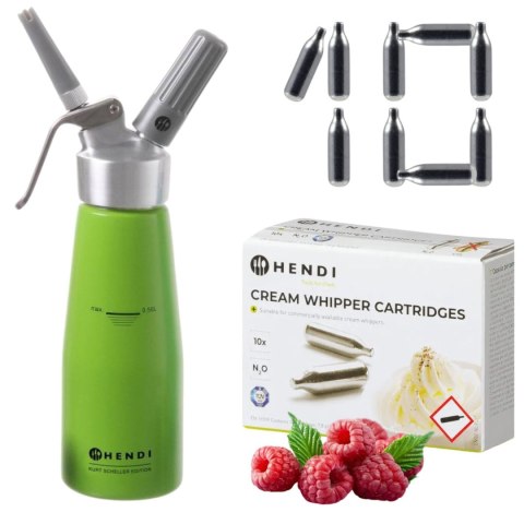 Syfon do Bitej Śmietany 0,5l Dekorator Zielony + Paczka Naboi N2O | HENDI 975879S_10