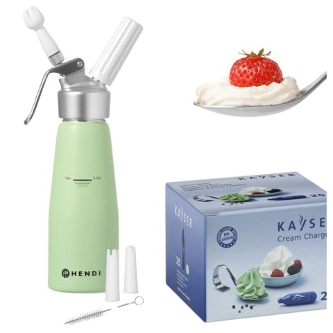 Zielony Pastelowy Syfon do Bitej Śmietany 0,5L + 25 Naboi N2O 975879 | HENDI 975879_25