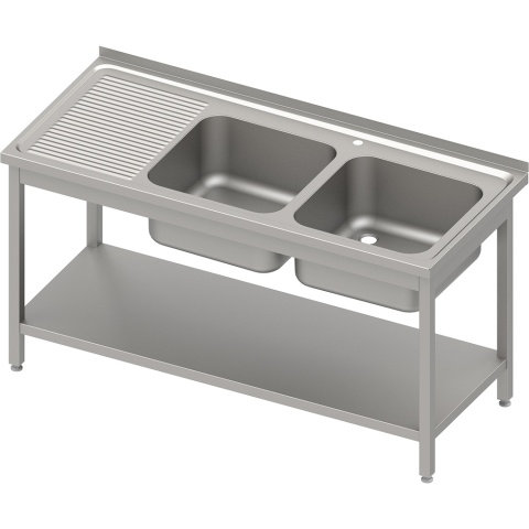 Zlew gastronomiczny 2-kom 140x60 (P) skręcany | Stalgast 613746