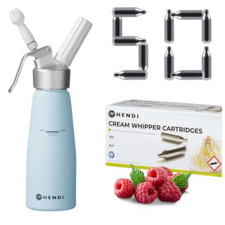 Błękitny Pastelowy Syfon do Bitej Śmietany 0,5l + 50 Naboi N2O Hendi 975862 | GASTROPROFIT 975862N_50