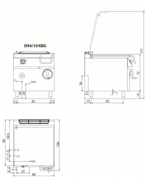 Patelnia Gazowa Dno Żelazne Poj. 80 L 20 + 0,2 kW Diamante 90 | OLIS 16370000