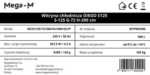 Profesjonalna Witryna Chłodnicza 1-Drzwiowa Regał 150l 390x470x1880mm | MTP003497