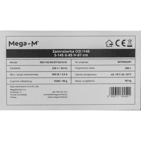 Profesjonalna Zamrażarka Skrzyniowa Przeszklona 386l 1450x850x870mm | MTP003291