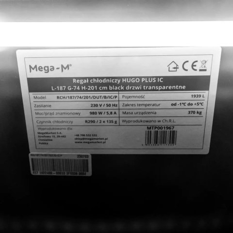 Profesjonalny Regał Chłodniczy Sklepowy Witryna 1870x740x2010mm 1939l | MTP001967