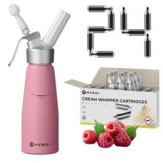 Różowy Pastelowy Syfon do Bitej Śmietany 0,5l + 24 Naboje Hendi 975886 | GASTROPROFIT 975886_24
