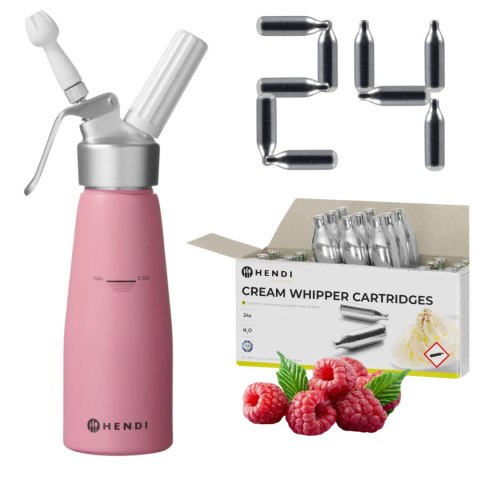 Różowy Pastelowy Syfon do Bitej Śmietany 0,5l + 24 Naboje Hendi 975886 | GASTROPROFIT 975886_24