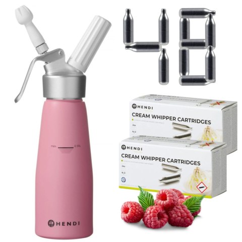 Różowy Pastelowy Syfon do Bitej Śmietany 0,5l + 48 Naboi Hendi 975886 | GASTROPROFIT 975886_48