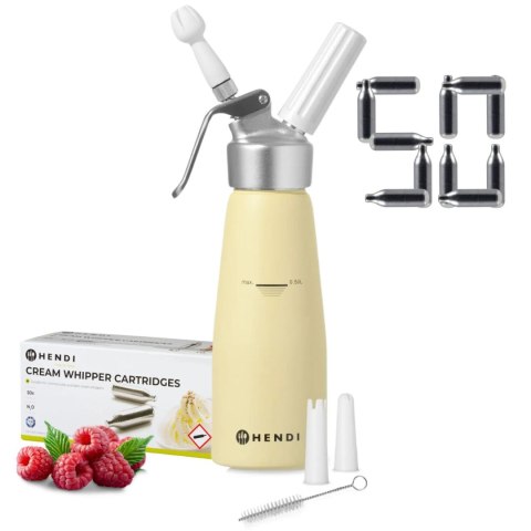Żółty Syfon do Bitej Śmietany Dekorator 0,5l Naboje w Zestawie 50 Sztuk | HENDI 975855_50K