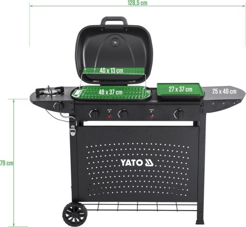 Grill Gazowy Ogrodowy Asahi 2+2 Palniki 5 kW 3w1 | YATO YG-20008