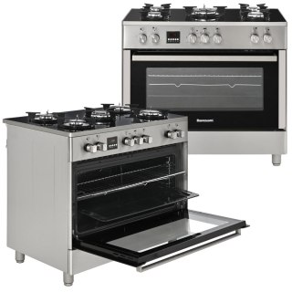 Kuchenka Gazowa 5-Palnikowa z Piekarnikiem Elektrycznym | RAVANSON kW GE-K90 GLASS INOX