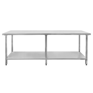 Stół Gastronomiczny Centralny z Półką i 6 Nogami 220x80x85 cm Stal Nierdzewna | MTP001752