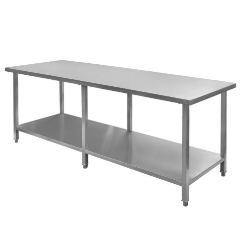Stół Gastronomiczny Centralny z Półką i 6 Nogami 220x80x85 cm Stal Nierdzewna | MTP001752