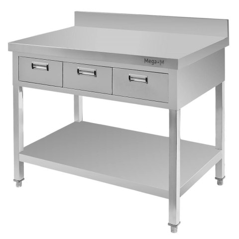 Stół Gastronomiczny Przyścienny z Półką i 3 Szufladami 1000x600x850mm | MTP006941